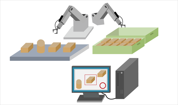 ロボットにより形状を認識するマシンビジョン用途例についてご紹介します。